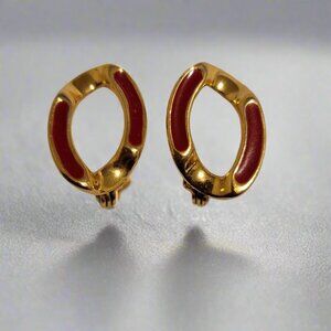 Red and Gold Clip On Earrings
